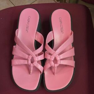 Cabin Creek Pink Woven Strap Thong Sandals